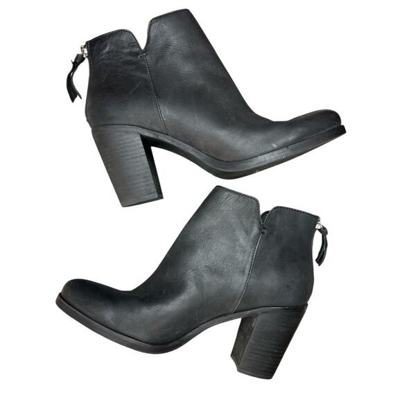 BP Leather Block Chunky Heel Ankle Boots Chelsea Zip Shoes Sz 10 Black Boho Moto - Picture 1 of 10